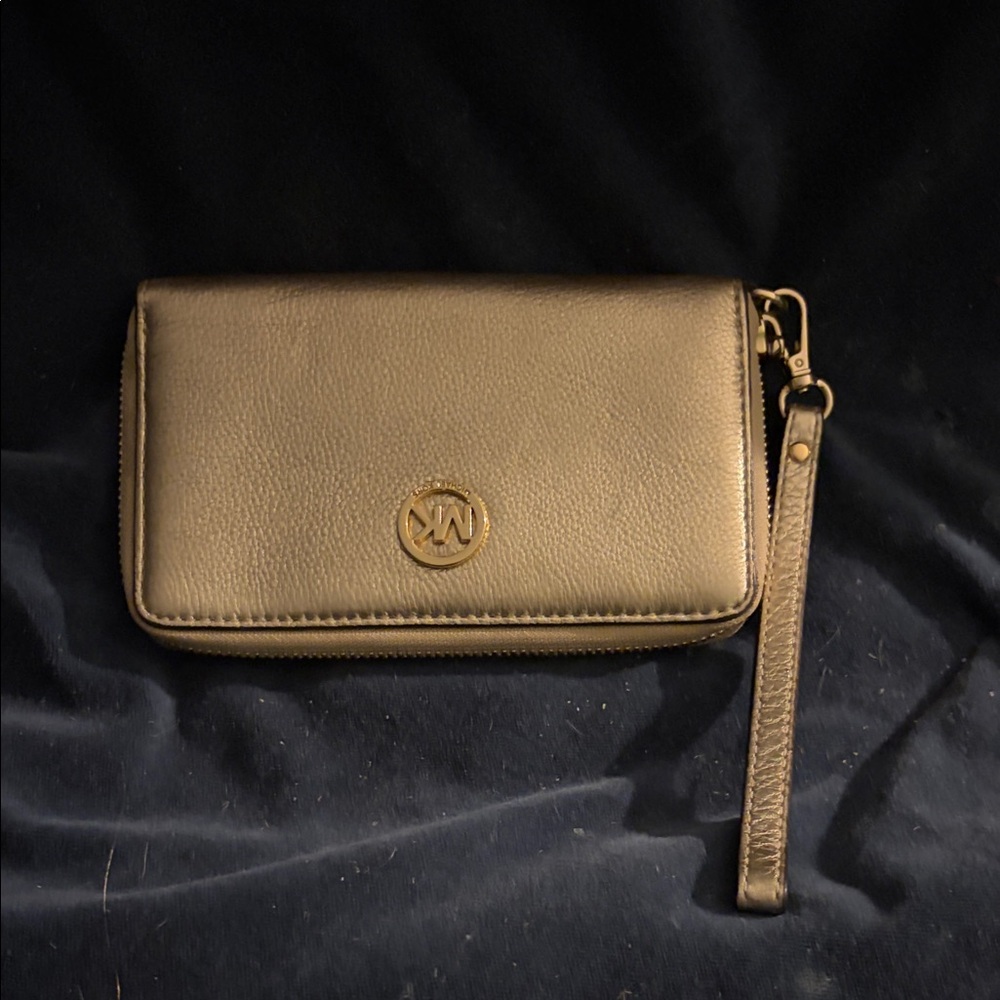 Michael Kors Metallic Gold Leather Wristlet Clutch